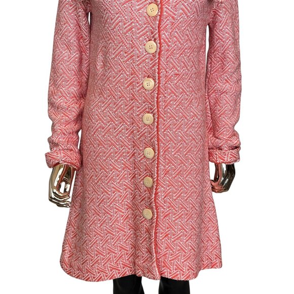 Sundance Knit Longline Sweater Coat Orange & Cream Button Front Collard Jacket M - Picture 7 of 13